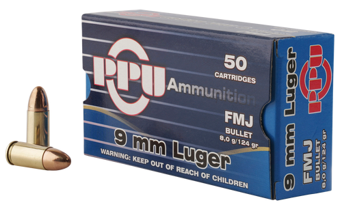 PPU Ammunition Defense 9mm, 124gr, Full Metal Jacket, 50Bx/20Cs - Ammo | The Gun Shop
