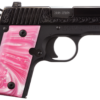 SIG P238 ESP Microcompact .380Acp 2.7 Barrel Siglite Night Sights Polished & Engraved Nitron Slide Pink Pearlite Grips 6 Round Mag