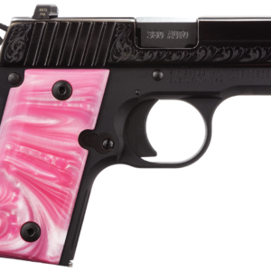 SIG P238 ESP Microcompact .380Acp 2.7 Barrel Siglite Night Sights Polished & Engraved Nitron Slide Pink Pearlite Grips 6 Round Mag