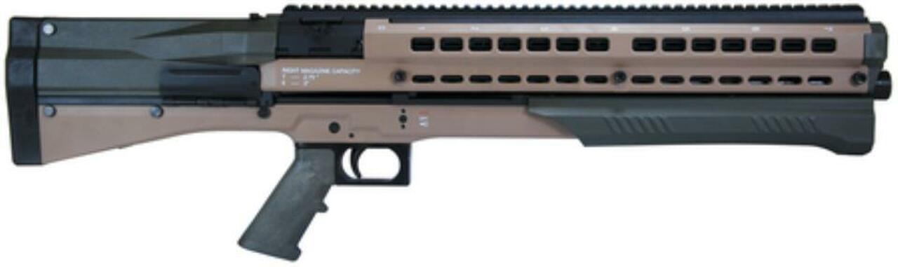 UTAS UTS-15 Dual Tube 12 Ga Pump Shotgun 3" Chamber 18.5" Barrel Tan/OD Green Finish Pistol Grip and Stock 14rd