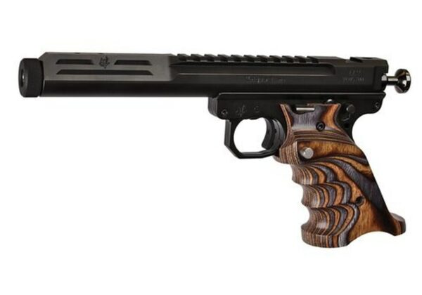 Volquartsen Scorpion .22 LR, 6" Barrel, Target 22 Frame, Brown/Gray Grips, Black Stainless