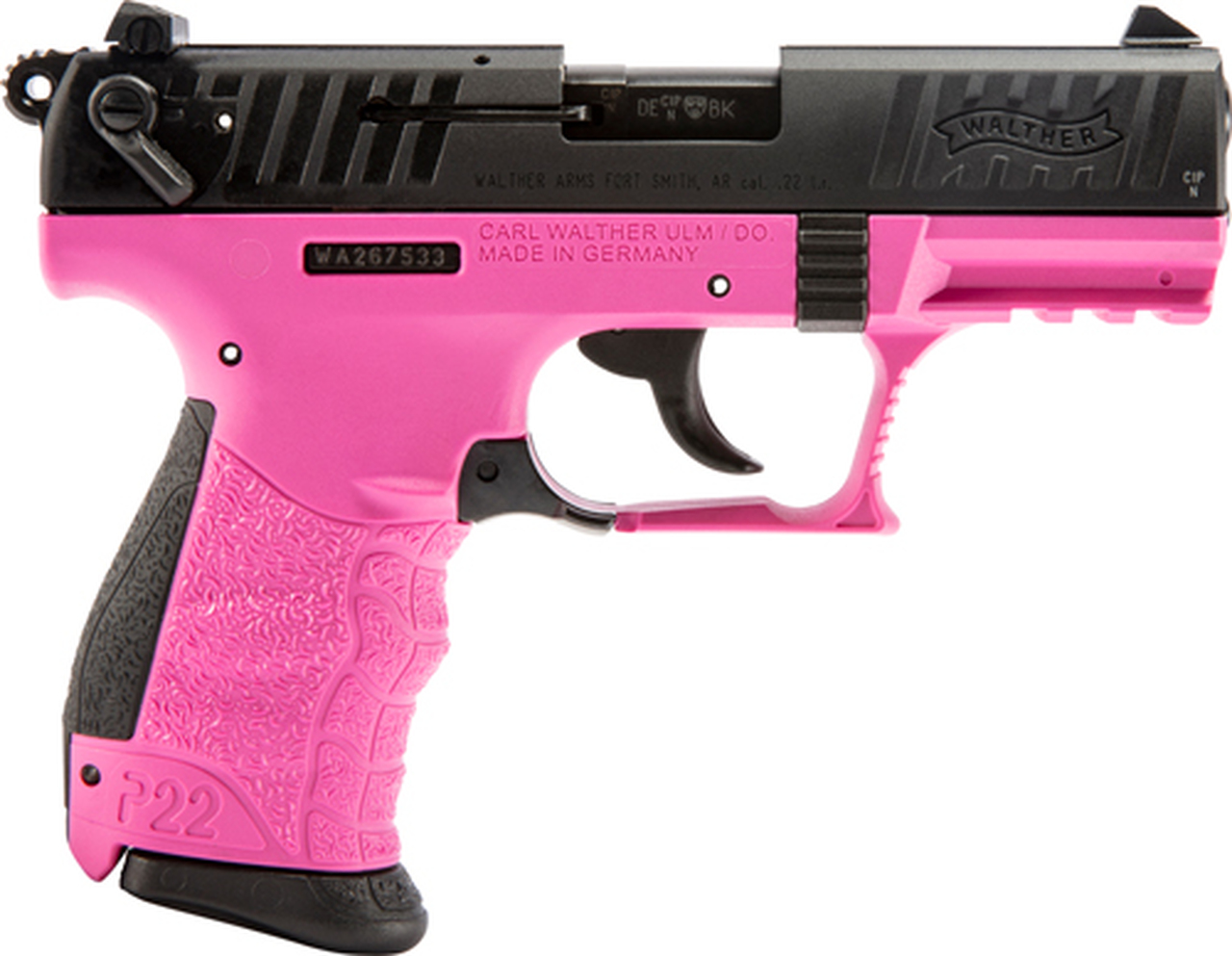 Walther, P22Q, Semi-automatic, Double Action, Compact, 22 LR, 3.4" Barrel, Polymer Frame, Hot Pink Finish, 10Rd 2 Magazines, 3 Dot Polymer Sights
