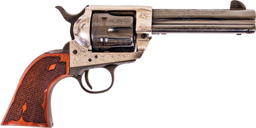 Cimarron Frontier 357 Magnum, 4.75" Barrel, Engraved Silver, 6rd - Cimarron Firearms | The Gun Shop