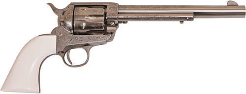 Cimarron Frontier 357 Magnum/38 Special, 7.5" Barrel, Engraved Nickel, Ivory Grip, 6rd - Cimarron Firearms | The Gun Shop