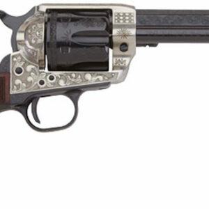 ZANGW45ALO512NMCW__74395.1622065675 Pietta 1873 GW2 Deluxe Alchimista III 45 Colt, 5.50" Barrel, Blued Engraved Walnut Army Checkered Grip, 6rd