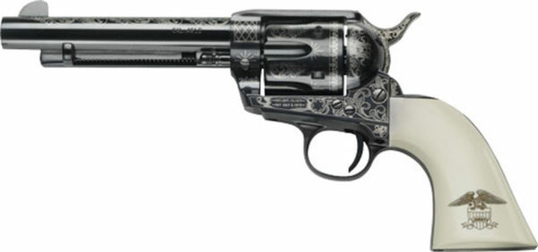 Pietta 1873 GW2 Liberty 45 Colt, 4.75" Barrel, Blued Engraved Ultra Ivory with Liberty Eagle Grip, 6rd