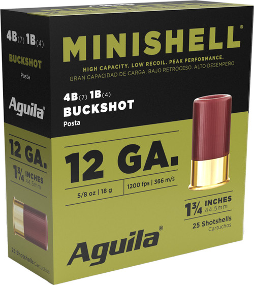 Aguila Minishell Buckshot 12 Ga, 1.75", 5/8 oz, 4B/1B, 25rd Box - Aguila Ammunition | The Gun Shop