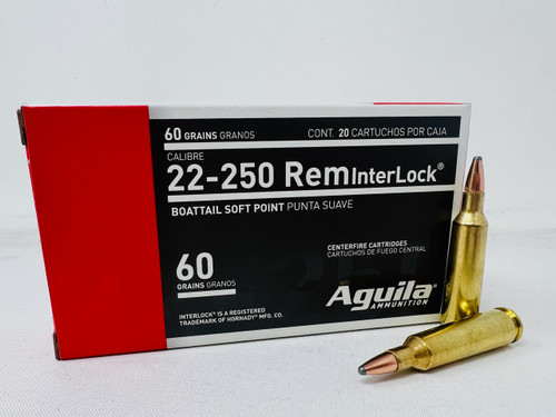 Aguila 22-250 Remington, 60gr, Boat Tail Soft Point, 20rd Box - Aguila Ammunition | The Gun Shop