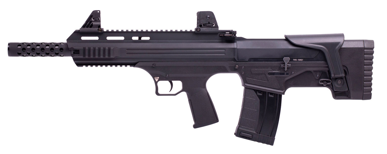American Tactical, Bulldog, Semi-automatic Shotgun, Bullpup, 12 Ga 3", 18.5" Barrel, Iron Sights, AR Style Charging Handle, 3-Piece Choke Tube Set, Adjustable Cheek Rest, Picatinny & M-Lok Rail, 5Rd, Black