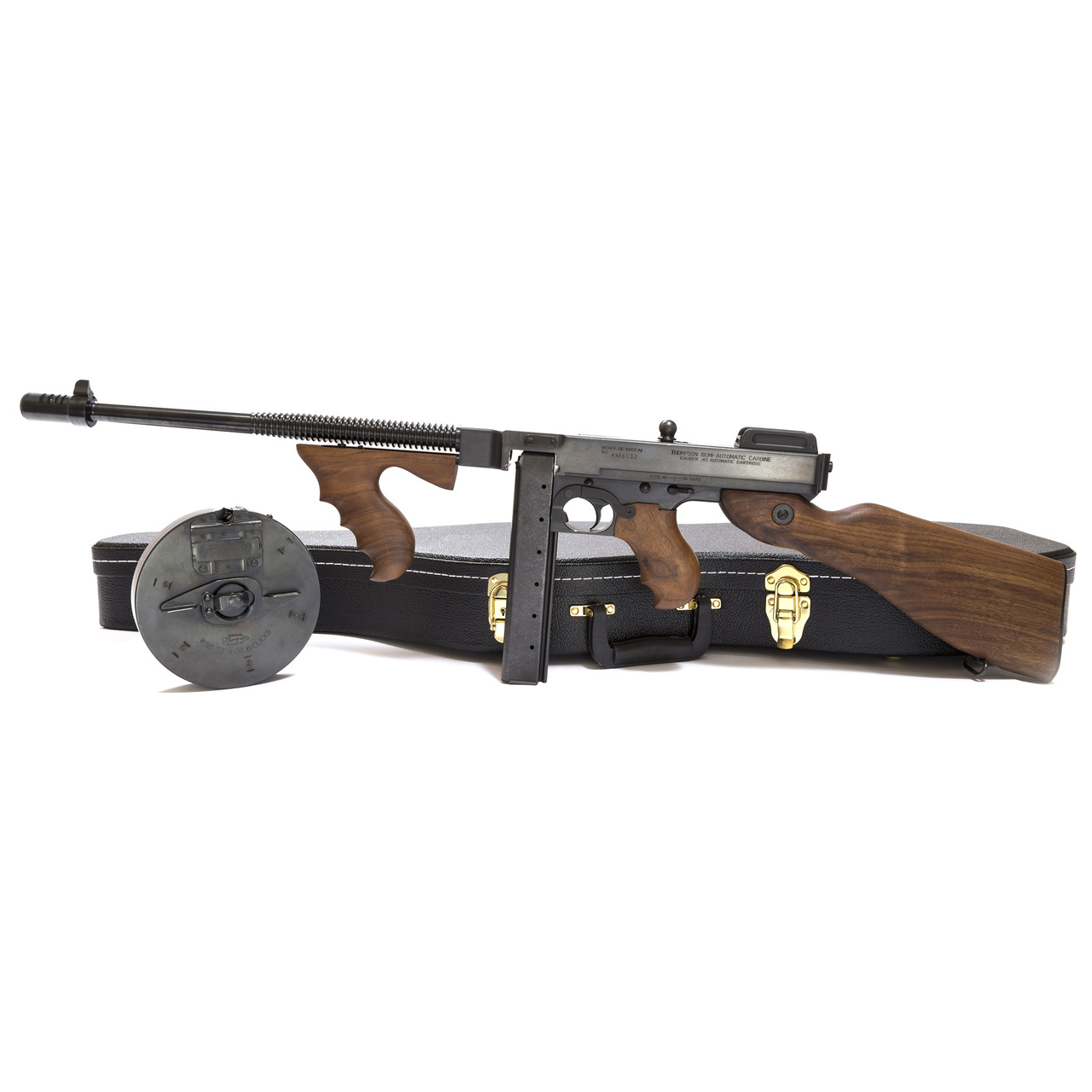 Auto Ordnance Thompson Model 1927-A1 Deluxe 45 ACP, 16.5" Barrel, Blued, Walnut Stock, 50rd Drum, 20rd Stick Mags, Violin Case