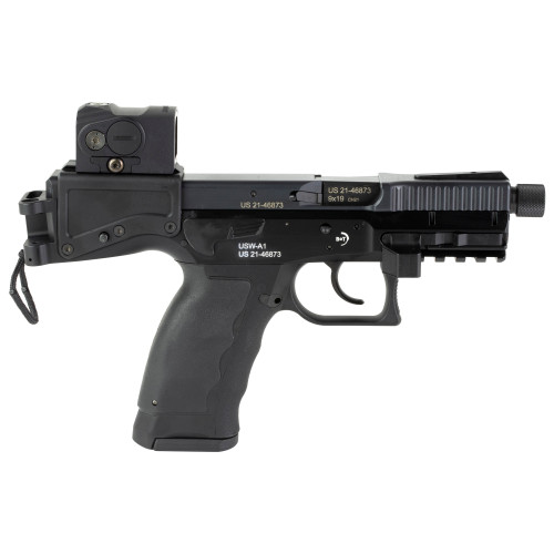 B&T USW-A1 9mm, 4.3" Threaded Barrel, Black, Includes Aimpoint ACRO Red Dot, 17rd - B&T | The Gun Shop