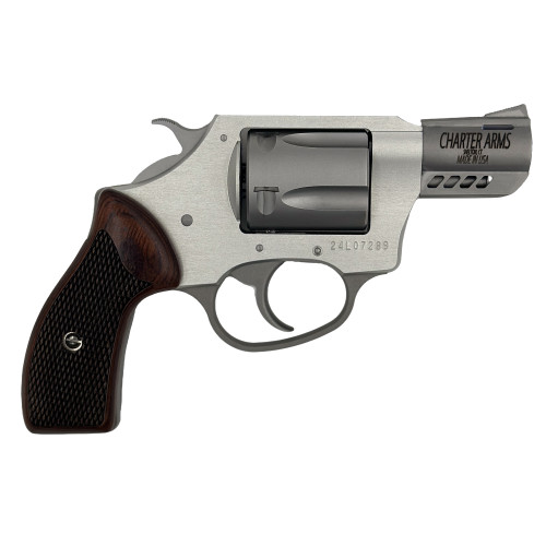 Charter Arms Coyote 380 ACP, 2" Ported Barrel, Silver, Rosewood Checkered Grip, 5rd - Charter Arms | The Gun Shop