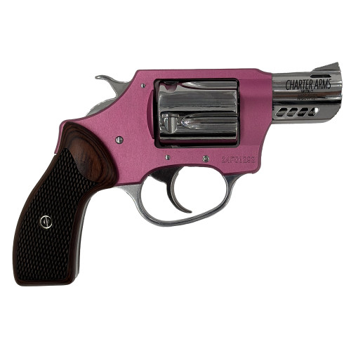 Charter Arms Coyote 380 ACP, 2" Ported Barrel, Pink and Silver, Rosewood Checkered Grip, 5rd - Charter Arms | The Gun Shop