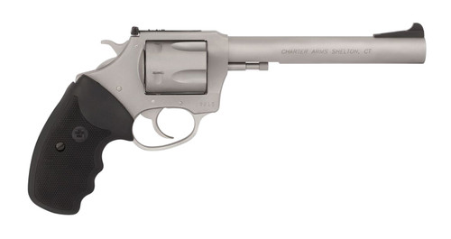 Charter Mag Pug 357 Magnum, 6" Barrel, Stainless Steel, Black Rubber Grip, 6rd - Charter Arms | The Gun Shop