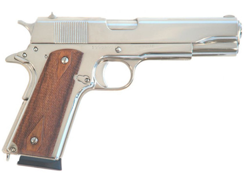 Cimarron 1911 45 ACP, 5" Barrel, Polished Nickle Finish, Wood Grips, 8rd - Cimarron Firearms | The Gun Shop