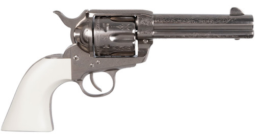 Cimarron Frontier 357 Magnum, 4.75" Barrel, Engraved Nickel, 6rd - Cimarron Firearms | The Gun Shop