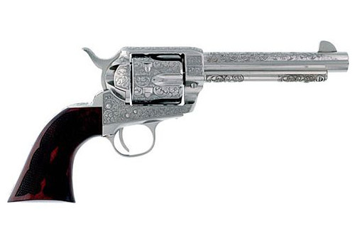 Cimarron Frontier 357 Magnum/38 Special, 5.5" Barrel, Engraved Nickel, Walnut Grip, 6rd - Cimarron Firearms | The Gun Shop