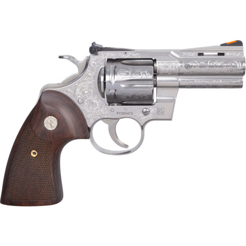 Colt Python 357 Mag, 3" Barrel, Engraved Stainless Steel, 6rd - Collector Guns | The Gun Shop