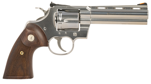Colt Python 357 Magnum, 5" Barrel, Silver, Wood Grips, 6rd - Collector Guns | The Gun Shop
