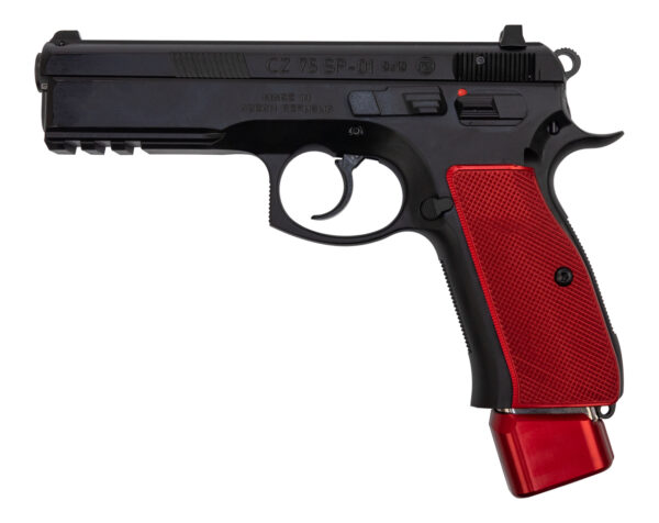 CZ 75 SP-01 9mm, 4.6" Barrel, Black / Red Henning Aluminum Grip/Mag Cap, 22rd