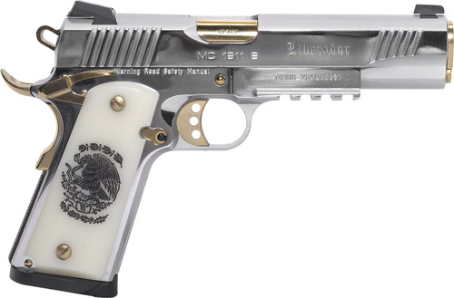 Girsan MC1911 Liberador 45 ACP, 5" Barrel, Silver w/ Gold Accents, Engraved White Ivory Grips, 8rd - 1911 Guns | The Gun Shop