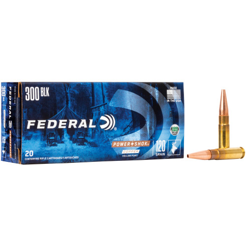 Federal PowerShok 300 Blackout, 120gr, Copper Soft Point, 20rd Box - Ammo | The Gun Shop