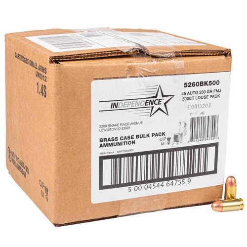 Federal Independence 45 ACP, 230gr, FMJ, 500rd - Ammo | The Gun Shop