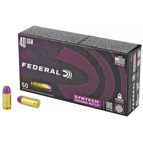 Federal Training Match 40 Smith & Wesson, 180gr, Total Syntech Jacket Flat Nose, 50rd Box - Ammo | The Gun Shop