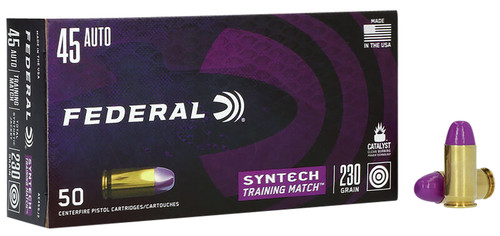 Federal Syntech Training Match 45 ACP, 230gr, Total Syntech Jacket Flat Nose, 50rd Box - Ammo | The Gun Shop