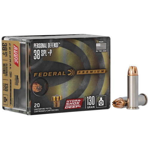 Federal Premium 38 Special +P, 130gr, Hydra-Shok Deep Hollow Point, 20rd Box - Ammo | The Gun Shop