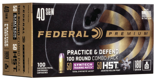Federal Premium Practice & Defend 40 Smith & Wesson, 180gr, Syntech TSJ, HST JHP, 100rd Box - Ammunition | The Gun Shop
