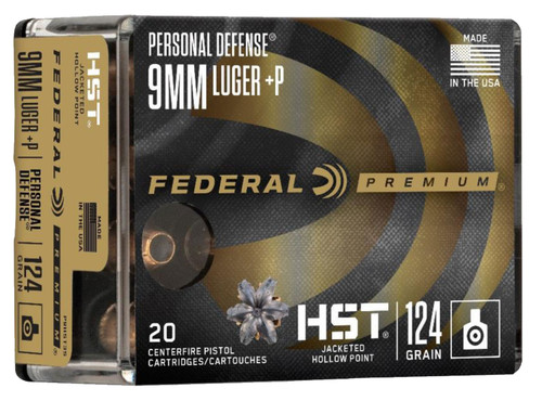 Federal Premium 9mm +P, 124gr, HST Jacketed Hollow Point, 20Bx/10Cs - Ammo | The Gun Shop