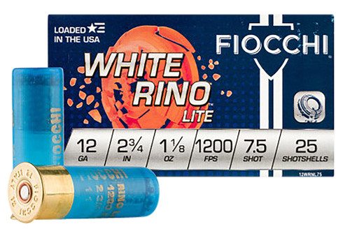 Fiocchi Target White Rino Lite 12 Ga, 2.75", 1 1/8 oz, 7.5 Shot, 25Bx/10Cs - Ammo | The Gun Shop