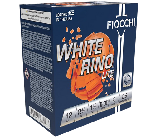 Fiocchi Target White Rino Lite 12 Ga, 2.75", 1 1/8 oz, 9 Shot, 25Bx/10Cs - Ammo | The Gun Shop