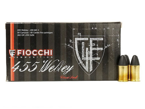 Fiocchi Ammunition 455 Webley, 262gr, Lead Round Nose, 50rd Box - Ammo | The Gun Shop