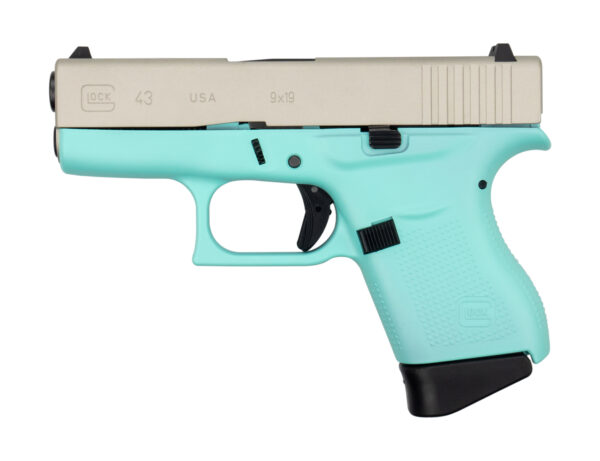 Glock G43 9mm, 3.41" Barrel, 6rd, Aluminum Cerakoted Slide, Robins Egg Blue Frame