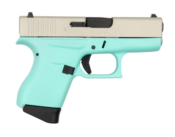 Glock G43 9mm, 3.41" Barrel, 6rd, Aluminum Cerakoted Slide, Robins Egg Blue Frame