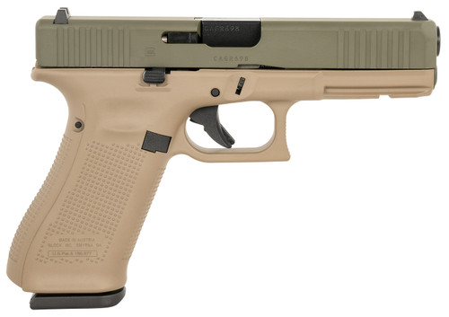 Glock G17 Gen 5 9mm, 4.49" Barrel, Olive Drab Green Slide, Flat Dark Earth Frame, 17rd - Firearm | The Gun Shop