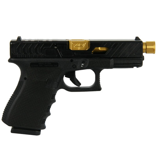 Glock 19 Gen 3 Custom 9mm, 4.6" Threaded Gold Barrel, Black, Bear Cut Slide, 15rd - Exclusive Guns | The Gun Shop