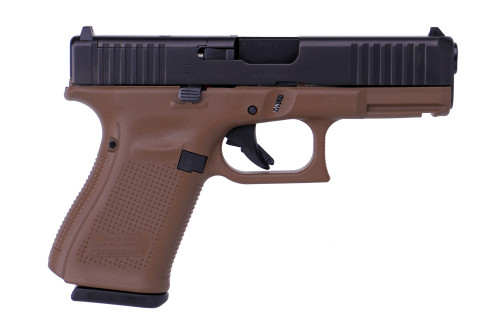 Glock G19 Gen 5 9mm, 4.02" Barrel, Dark Earth Frame, Black Slide, MOS Cut, 15rd - Exclusive Guns | The Gun Shop