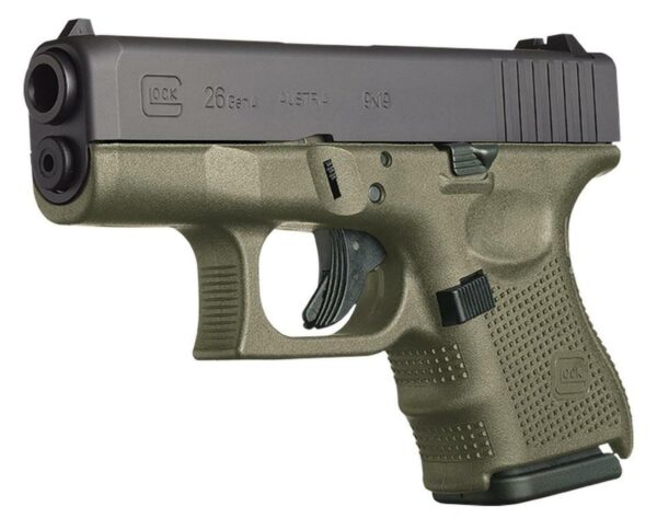Glock G26 9mm, 3.5", Fixed Sights, 10rd, OD Green Frame