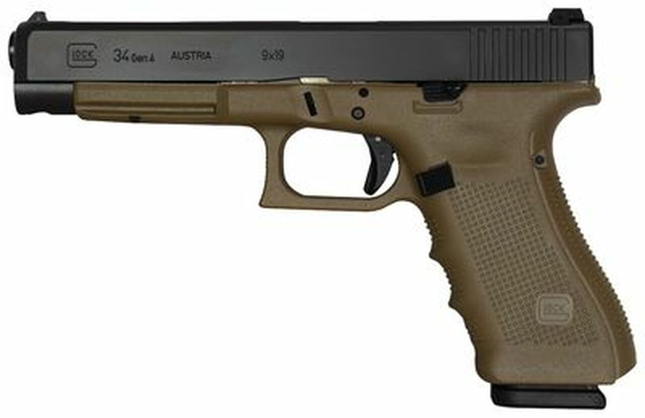 Glock G34 Gen 4, 9mm, 5.3" Barrel, OD Green Grip, Black Slide, 17rd