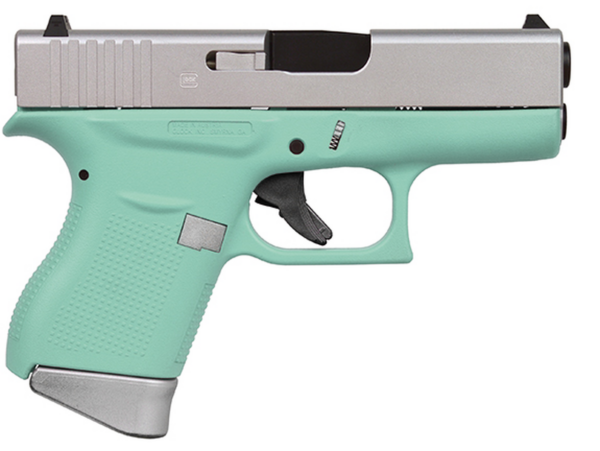 Glock G43 9mm, 3.39" Barrel, Fixed Sights, Silver/Robin Egg, 6rd