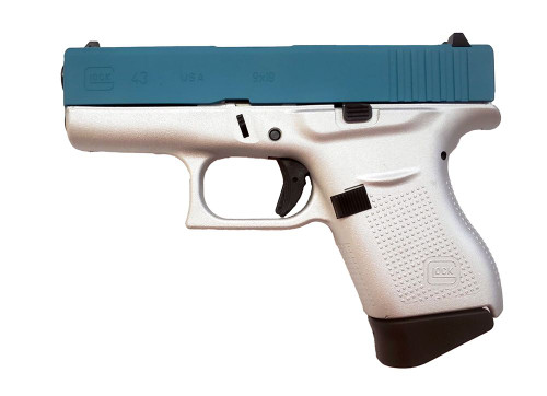 Glock G43 9mm, 3.39" Barrel, Satin Aluminum/Teal Cerakote, 6rd - Concealed Carry Guns | The Gun Shop