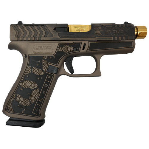 Glock 43x "Revolution Engraved Brown Cerakote" 9mm, 3.41" Gold Barrel, 10rd - Collector Guns | The Gun Shop
