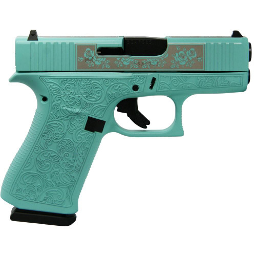 Glock G43x Custom "Tiffany Glock & Roses" 9mm, 3.41" Barrel, Fixed Glock Sights, 10rd - Firearm | The Gun Shop