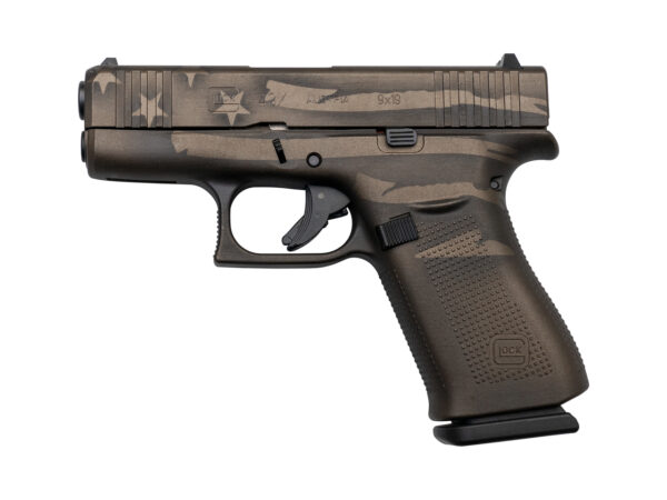 Glock 43X AUS 9mm, 3.41" Barrel, Brown Battleworn Flag, Fixed Sights, 10rd