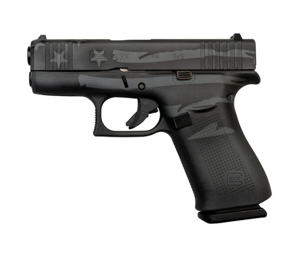 Glock 43X AUS 9mm, 3.41" Barrel, Battleworn Flag, Fixed Sights, 10rd