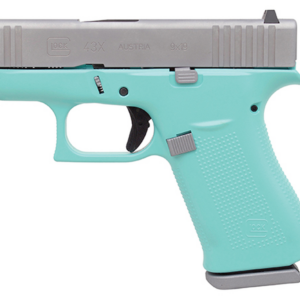 Glock 43X Subcompact 9mm, 3.41" Barrel, Silver/Robin Egg Blue, Fixed Sights, 2x10rd Mags