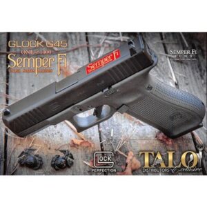 Glock G45 Semper Fi Limited Edition Gen 5 MOS, 9mm, 4" Jewelled Barrel, 10rd, Specially Polished Bright Blue w/ 24kt Gold Script, TALO